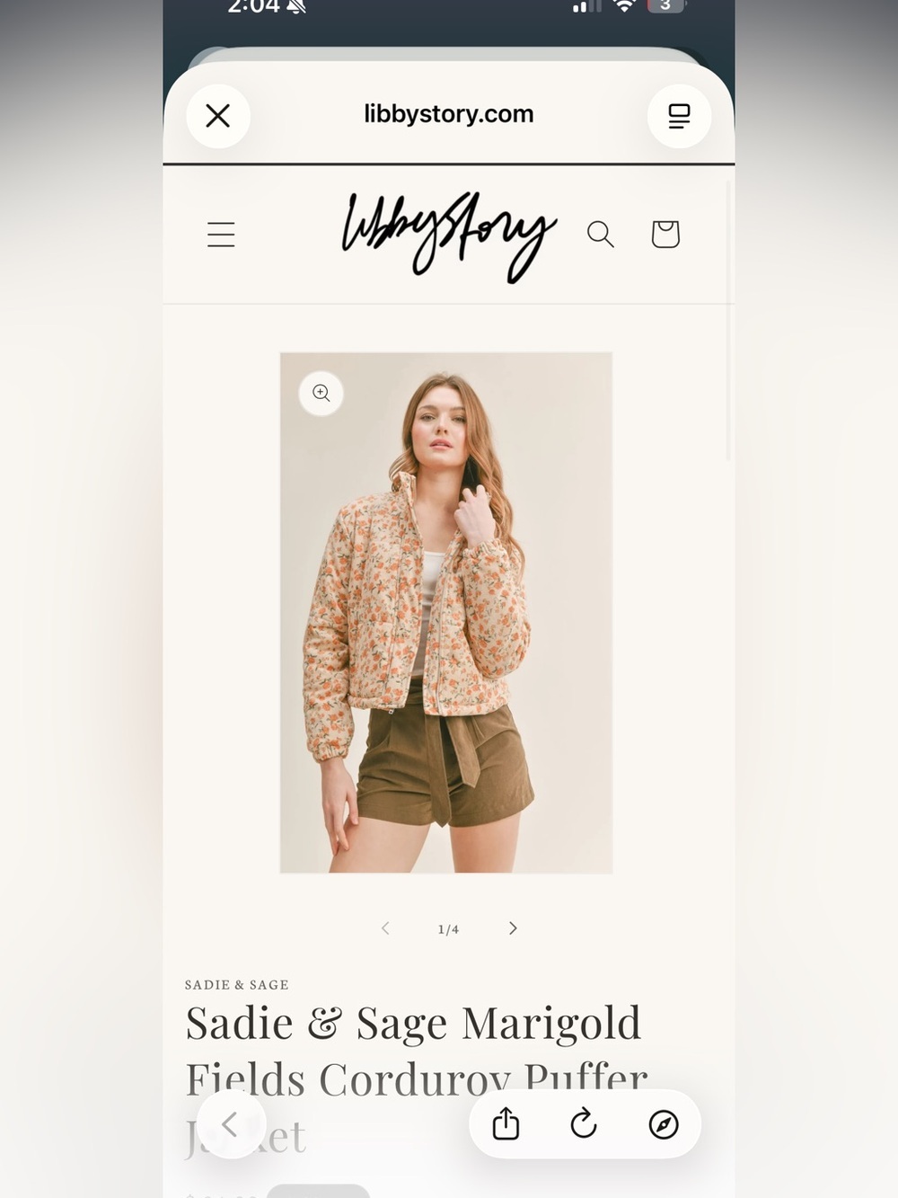 Sadie & Sage Cream Quilted Floral Puffer with Orange Blooms ptp 21 $84 online